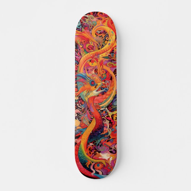 Färgfulla psykedeliska drakar mini skateboard bräda 18,5 cm (Framsida)