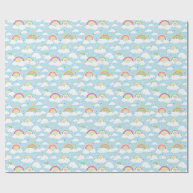 Färgfulla regnbågar och moln presentpapper (Platt)