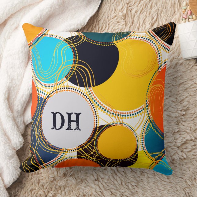 Färgfulla Retro-Abstrakter anpassar Monogram Kudde (Filt)