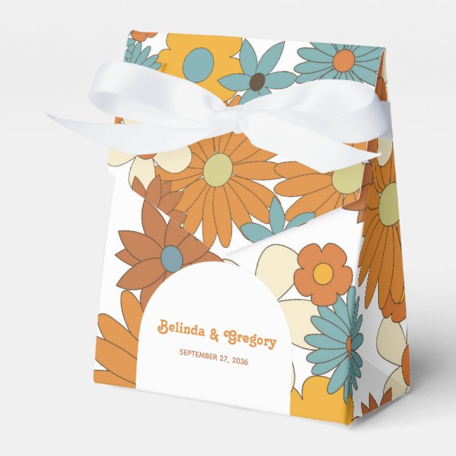 Färgfulla Retro Flowers 60:s 70's Arch Bröllop Presentaskar (Framsidan Sidan)