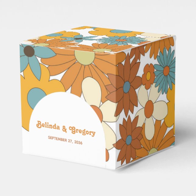 Färgfulla Retro Flowers 60:s 70's Arch Bröllop Presentaskar (Framsidan Sidan)