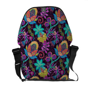 Färgfulla Retro Flowers design-Glass-Pärlor-utseen Messenger Bag