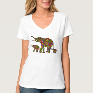 Färgfulla Retro Flowers Elephant Family 3 T-shirt