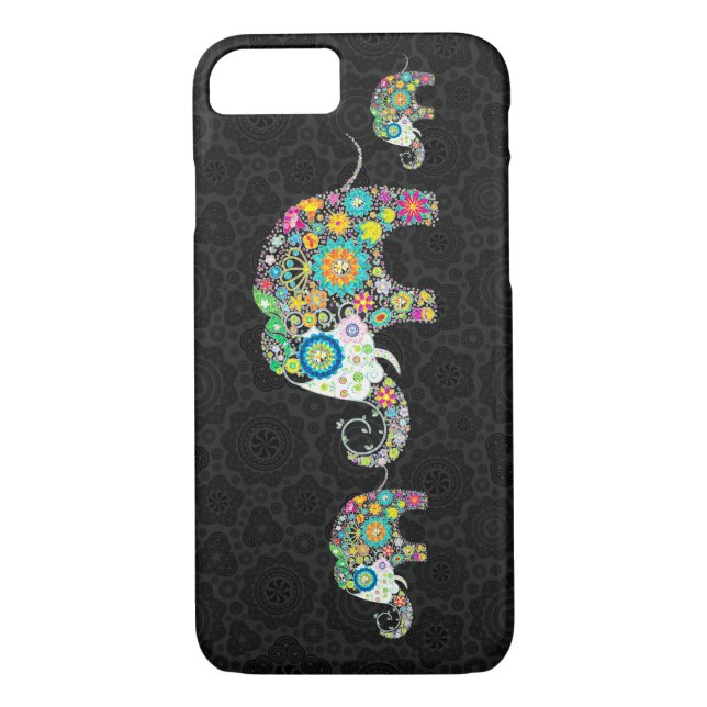 Färgfulla Retro Flowers Elephant Family Case-Mate iPhone Skal (Baksida)