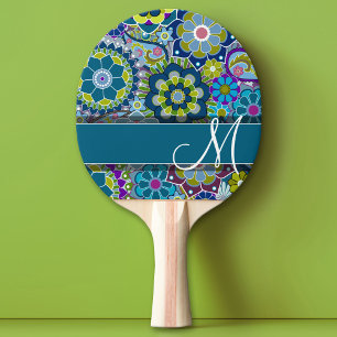 Färgfulla Retro Flowers med Monogram Pingisracket