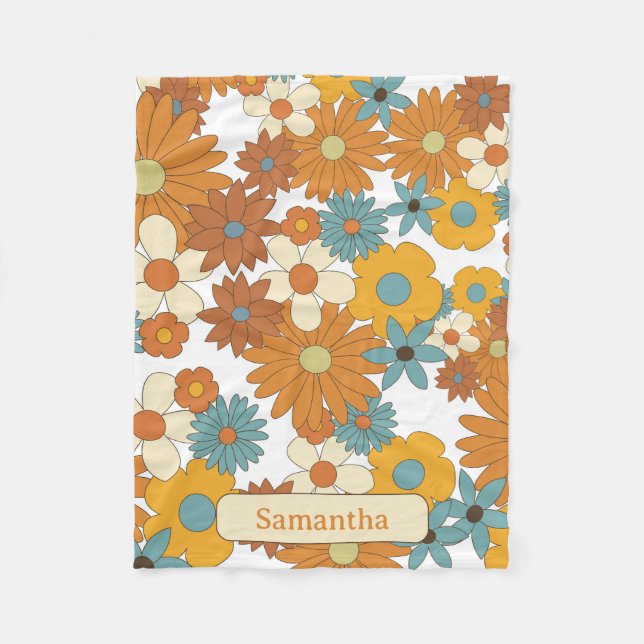 Färgfulla Retro Flowers Mönster Fleecefilt (Framsidan)