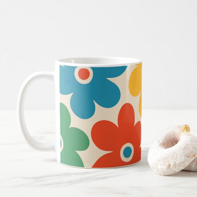 Färgfulla Retro Flowers Mönster Kaffemugg (Med munk)