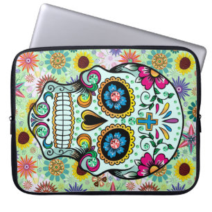 Färgfulla Retro Flowers Skull 2 Laptop Fodral