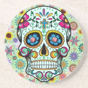 Färgfulla Retro Flowers Skull 3 Underlägg