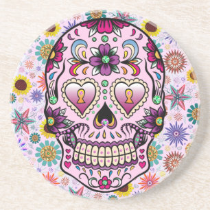 Färgfulla Retro Flowers Skull Underlägg