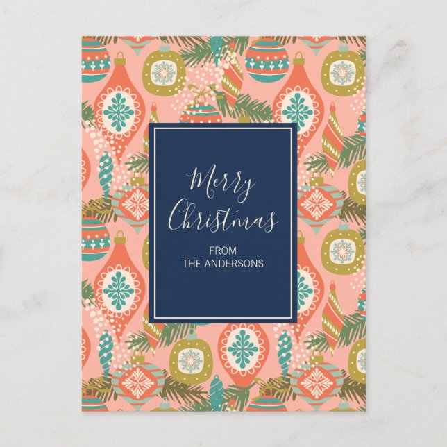 Färgfulla Retro-julprydnader Helg Vykort (Framsida)
