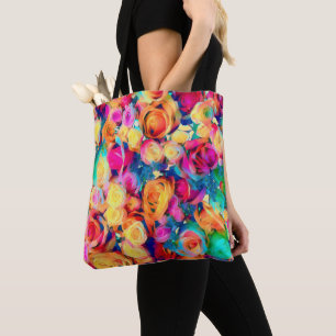 Färgfulla Ro Bouquet Tote Bag Diamonds Flowers Tygkasse