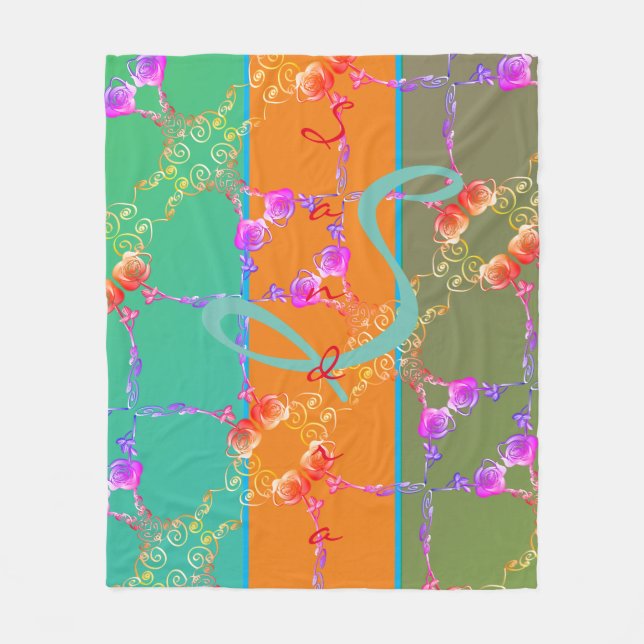 Färgfulla Ro-hjärtan med hennes Namn Fleece Blanke (Framsidan)