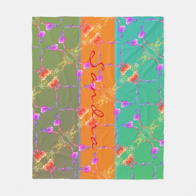 Färgfulla Ro-hjärtan med hennes Namn Ull blankt Fleecefilt (Framsidan)