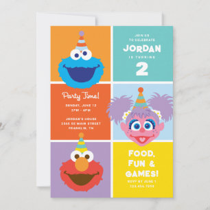 Färgfulla Sesame Street-tecken   Födelsedag Inbjudningar