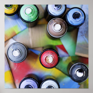 Färgfulla spraycans poster
