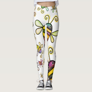 Färgfulla stora bin på vita allt-över-tryck-laggar leggings