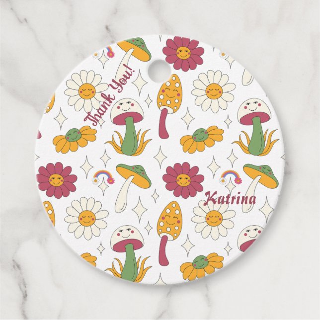 Färgfulla svampar, regnbåge och Daisy Mönster Gåvor Etiketter (Framsida)