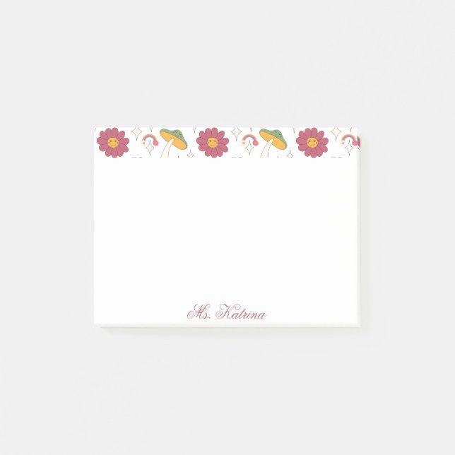 Färgfulla svampar, regnbåge och Daisy Mönster Post-it Block (Framsida)