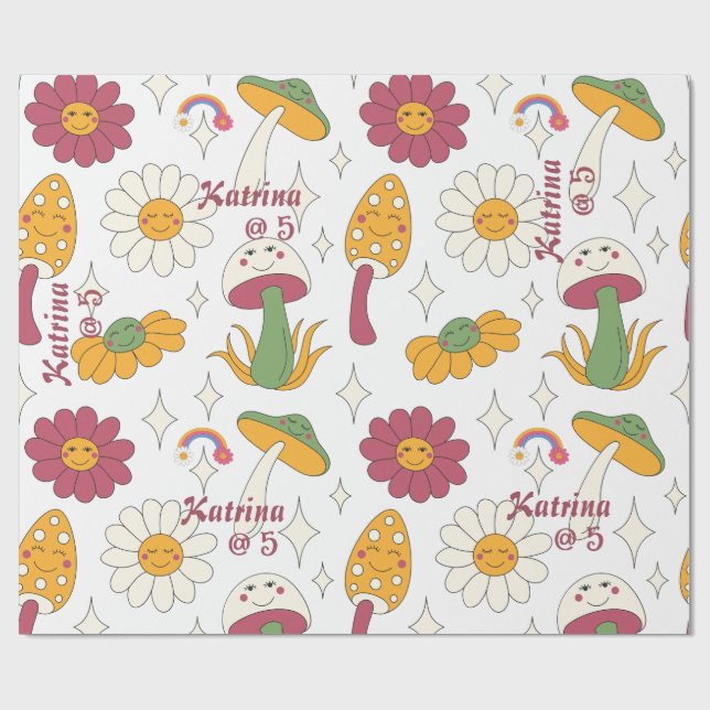 Färgfulla svampar, regnbåge och Daisy Mönster Presentpapper (Platt)