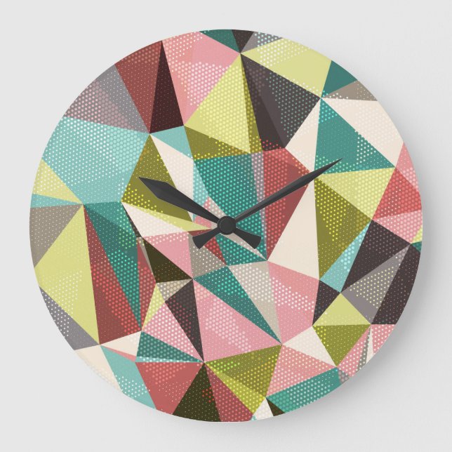 Färgfulla trianglar, Abstraktens geometriska forme Stor Klocka (Framsida)