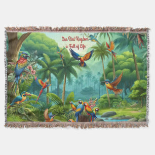 Färgfulla tropiska fåglar bland vibrerande, lush-p filt