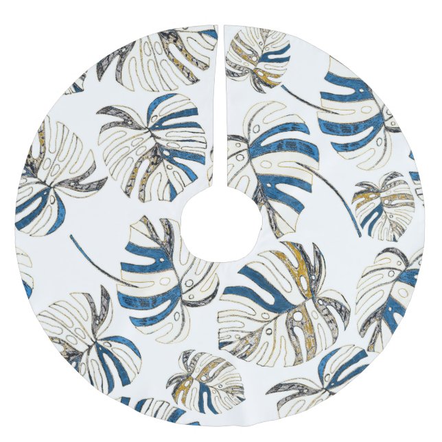 Färgfulla tropiska löv, moderna mönster. julgransmatta borstad polyester (Framsidan)