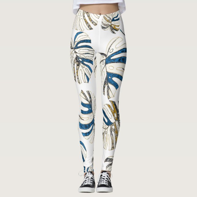 Färgfulla tropiska löv, moderna mönster. leggings (Framsida)