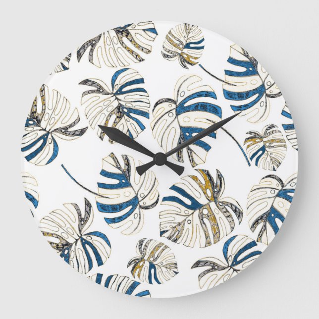 Färgfulla tropiska löv, moderna mönster. stor klocka (Framsida)