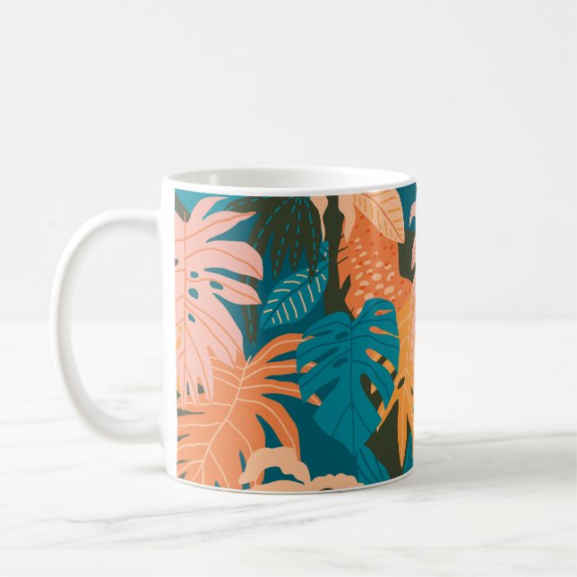 Färgfulla tropiska löv mönster kaffemugg (Vänster)