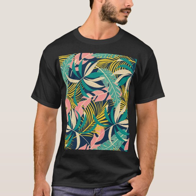 Färgfulla tropiska löv: sommaren mönster. t shirt (Framsida)