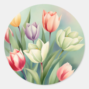 Färgfulla tulips Vattenfärg Romantic Runt Klistermärke