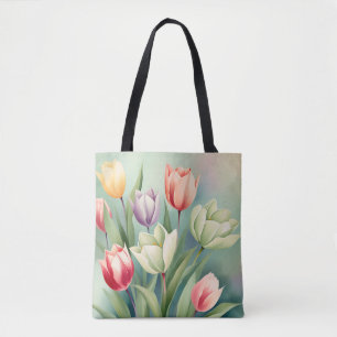 Färgfulla tulips Vattenfärg Romantic Tygkasse