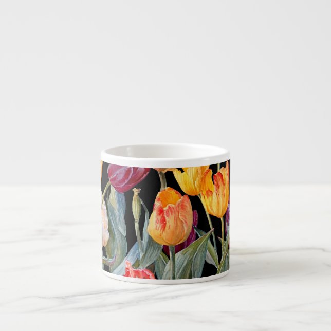 Färgfulla tulpaner, isolerad svart bakgrund. espressomugg (Framsidan)