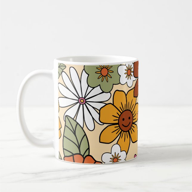 Färgfullt 70-tal stil-blommönster. VINTAGE b Kaffemugg (Vänster)