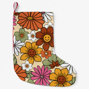 Färgfullt 70-tal stil-blommönster. VINTAGE b Liten Julstrumpa