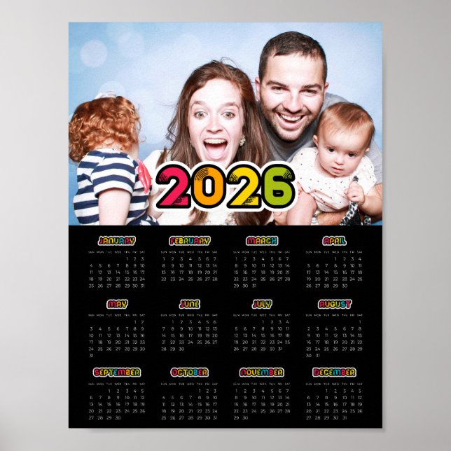 Färgfullt familjefoto 2025 Black endar-kalender Poster (Framsidan)