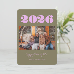 Färgfullt fet Boho Olive 2 Foto 2023 Nyår Julkort