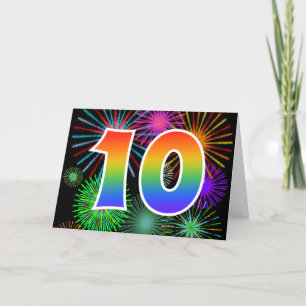 Färgfullt Fireworks + Rainbow Mönster "10" Händels Kort