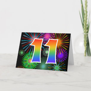 Färgfullt Fireworks + Rainbow Mönster "11" Händels Kort