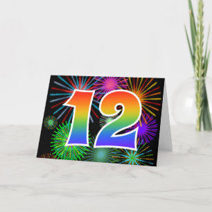 Färgfullt Fireworks + Rainbow Mönster "12" Händels Kort