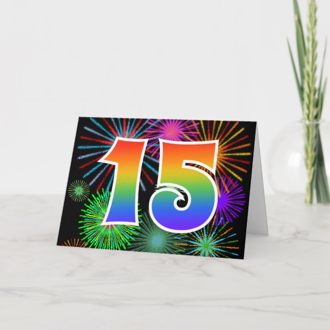 Färgfullt Fireworks + Rainbow Mönster "15" Händels Kort (Framsida)