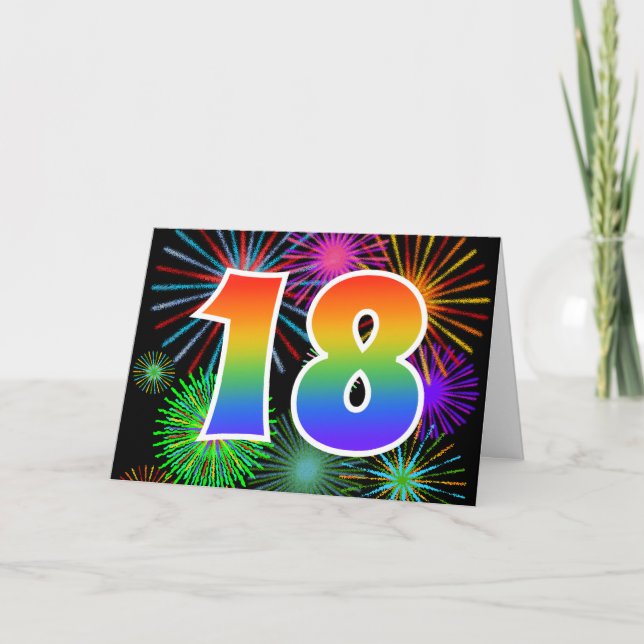 Färgfullt Fireworks + Rainbow Mönster "18" Händels Kort (Framsida)