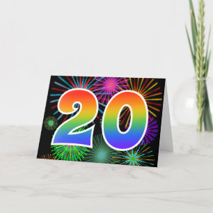 Färgfullt Fireworks + Rainbow Mönster "20" Händels Kort