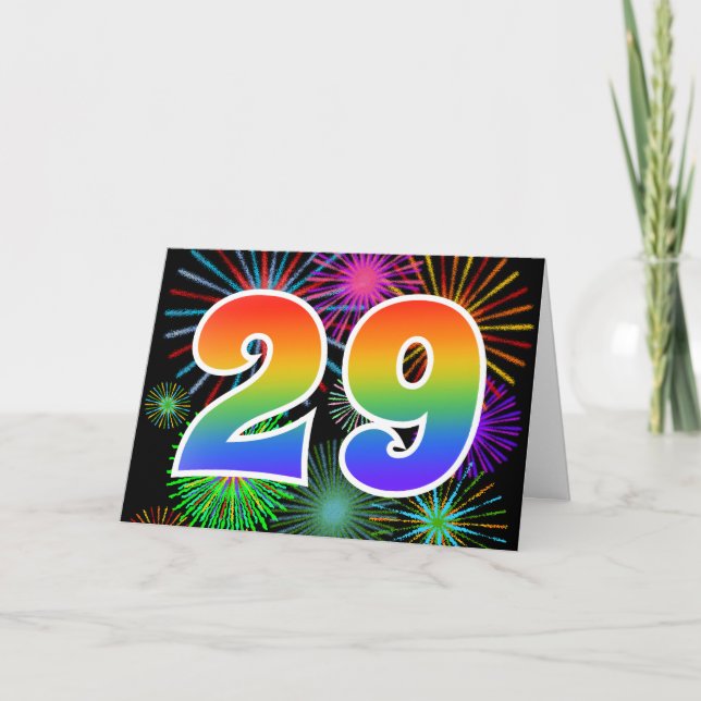 Färgfullt Fireworks + Rainbow Mönster "29" Händels Kort (Framsida)