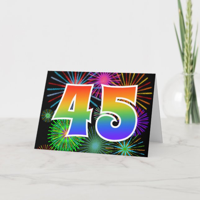 Färgfullt Fireworks + Rainbow Mönster "45", händel Kort (Framsida)