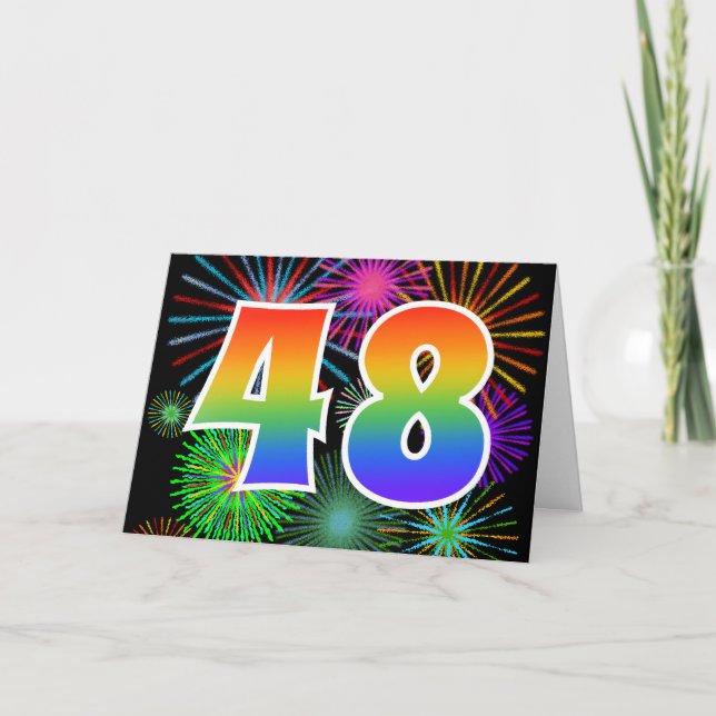 Färgfullt Fireworks + Rainbow Mönster "48", händel Kort (Framsida)