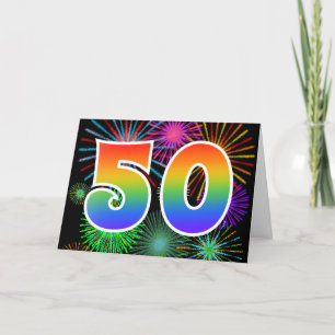 Färgfullt Fireworks + Rainbow Mönster "50" Händels Kort