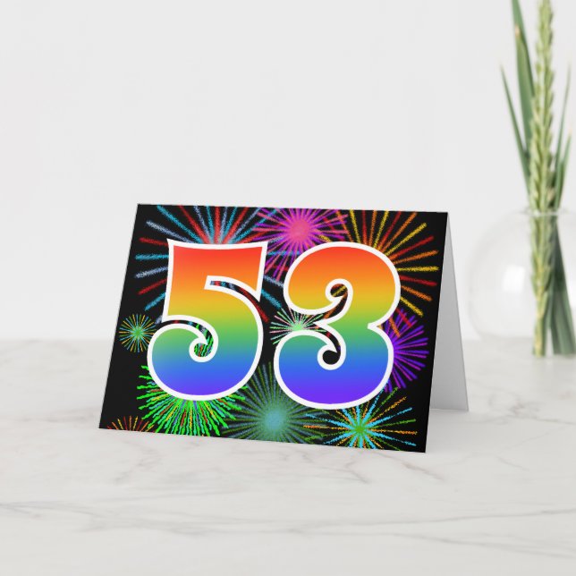 Färgfullt Fireworks + Rainbow Mönster "53", händel Kort (Framsida)
