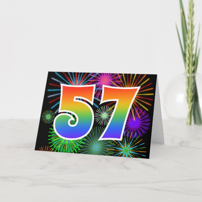 Färgfullt Fireworks + Rainbow Mönster "57" Händels Kort (Framsida)